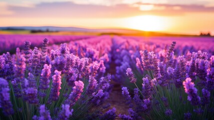Fototapeta premium The view of the lavender flower field plant in bloom is very beautiful for background, and wallpaper