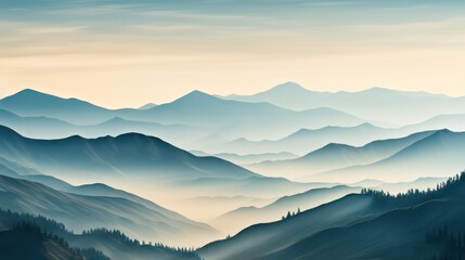 Watercolor-style blue mist mountains  - obrazy, fototapety, plakaty