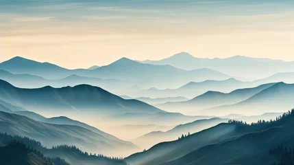 Foto op Canvas Watercolor-style blue mist mountains  © Matthew
