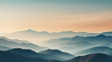 Watercolor-style blue mist mountains 