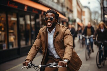 Black man with sunglasses driving bike 