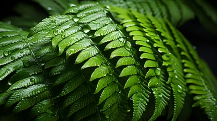 Foto auf Alu-Dibond Leaf plant green tree nature, Close-up of green fern leaves with light and shadow, green fern leaves petals background. Vibrant green foliage. Tropical leaf. Exotic forest plant. Botany concept. Fer   © Muhammad