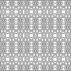 Stylish texture with figures from lines.black and white pattern for web page, textures, card, poster, fabric, textile. Monochrome graphic repeating design. Abstract background.
