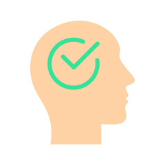 Human head silhouette and green checkmark icon. vector illustration on white background