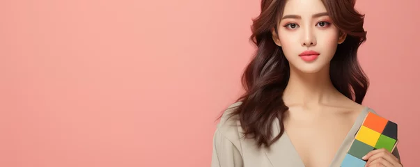 Fotobehang Skincare model. Makeup Model. Korean woman model with glowing skin. Skincare model. © Noize