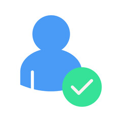 User account accepted symbol with tick, approved or applied person sign, validation verified pictogram, vector illustration on white background