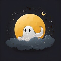 Ghost and Moon in Minimalist Style Generative AI