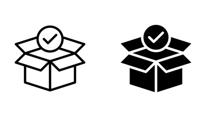 Vector parcel and checkmark icon. Parcel successfully delivered. Premium quality graphic design. vector illustration on white background