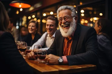 Foto op Plexiglas Senior beard men with his child in restaurant - good mood © Larisa AI