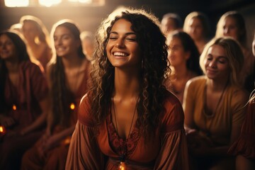 Fototapeta premium Young women at group prayer