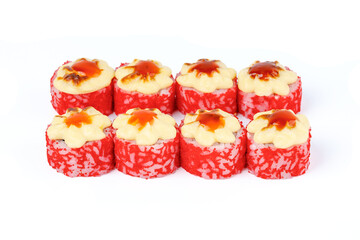 fresh appetizing baked rolls on a white background for food delivery site 9