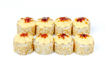fresh appetizing baked rolls on a white background for food delivery site 10