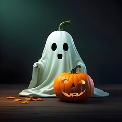 Ghost and Pumpkin in Minimalist Style Generative AI