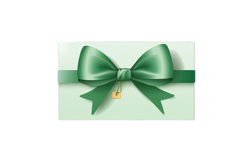 Elegant Gift Card With Green Ribbon  On Transparent Background