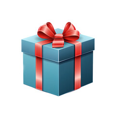 blue gift box with red ribbon isolated from background.