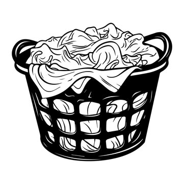 Laundry basket illustration, drawing, engraving, ink, line art, vector