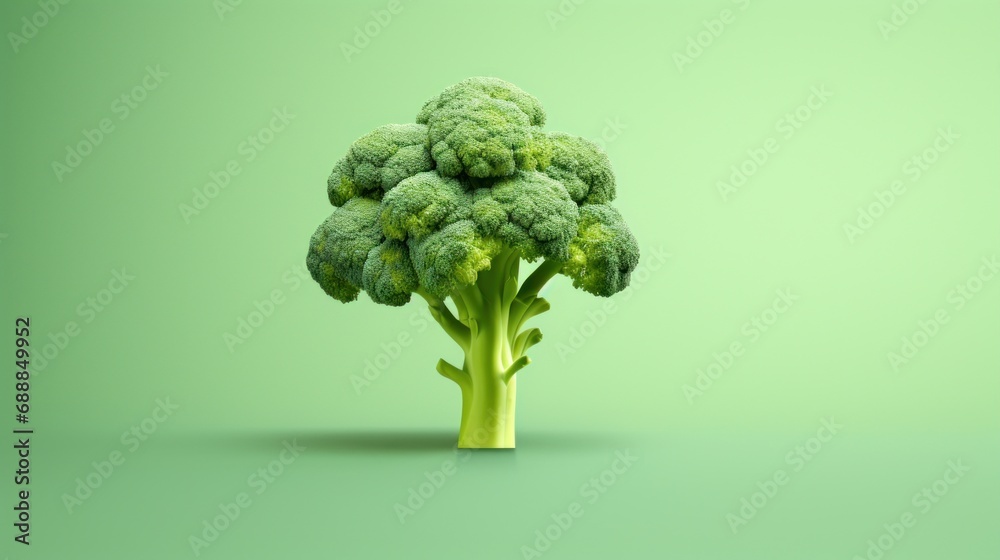 Wall mural A broccoli tree is shown on a green background, AI