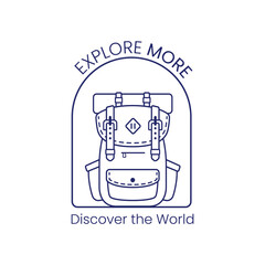 Backpack Explore adventure Minimalist monoline art logo style, simple modern estate logo, vector template for your brand