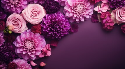 breathtaking bright ranunculus and dahlia valentine's day display set against a mesmerizing violet background