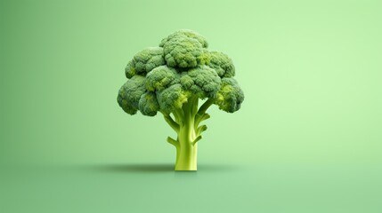 A broccoli tree is shown on a green background, AI - obrazy, fototapety, plakaty