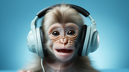 Melodic Joy: Adorable Baby Monkey in Pastel Harmony. Generative AI