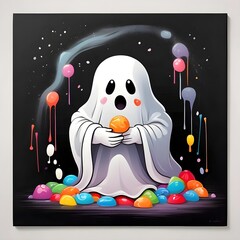 Ghost and Candy in Minimalist Style Generative AI