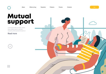 Mutual Support: Blood donation -modern flat vector concept illustration of a nurse and woman donating blood A metaphor of voluntary, collaborative exchanges of resource, services