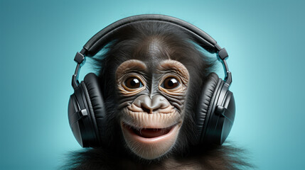 Melodic Joy: Adorable Baby Monkey in Pastel Harmony. Generative AI