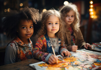 Preschool girls painting together