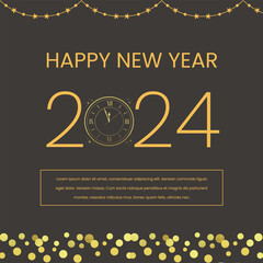 Happy new year elegant brown and gold background, greeting template, vector