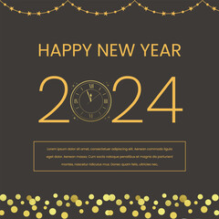 Happy new year elegant brown and gold background, greeting template, vector