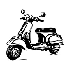 Scooter vector illustrator, Hand drawn sketch motorbike, motorcycle concept. Retro style.