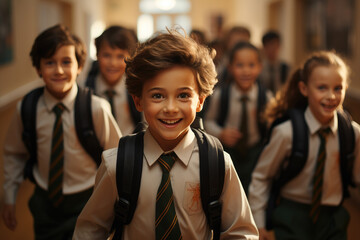 Little white boy feeling happy in school