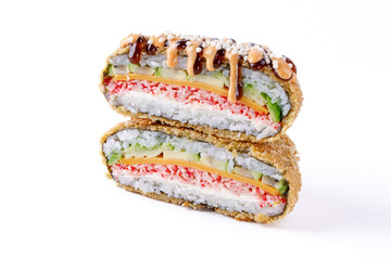 appetizing fresh sushi burgers on white background for food delivery site 2