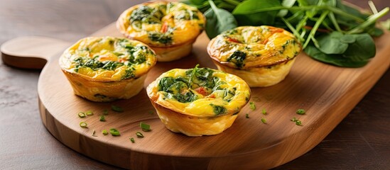 Easter brunch features mini quiches with spinach, like quiche florentine. - obrazy, fototapety, plakaty