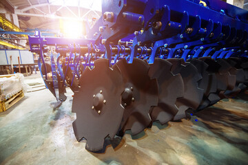 Modern manufactured agricultural disc cultivator in factory