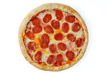appetizing fresh pizza with sausage on a white background for food delivery site 1