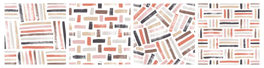 Collection of weave motives seamless patterns. Brush drawn cotton, basket or fabric seamless textures