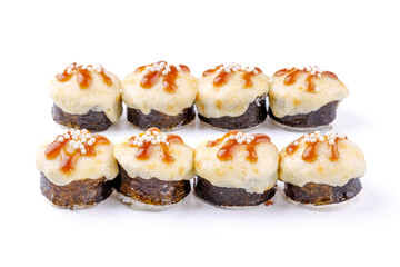 fresh appetizing baked rolls on a white background for food delivery site 2
