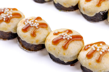 fresh appetizing baked rolls on a white background for food delivery site 3