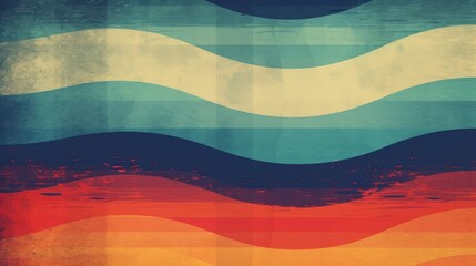 Retro background with colorful   curvy waves and vintage grunge texture, cold with warm color tone 