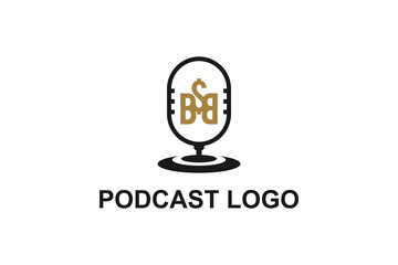 Logo design podcast microphone headset illustration BSB initial