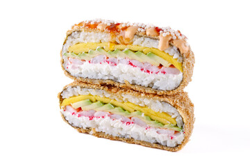 appetizing fresh sushi burgers on white background for food delivery site 6