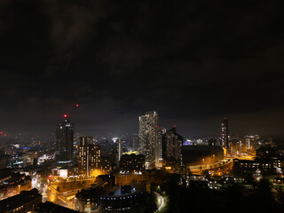 Aerial Night Shot of the Centre of Leeds, West Yorkshire, UK