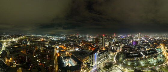 Aerial Night Shot of the Centre of Leeds, West Yorkshire, UK