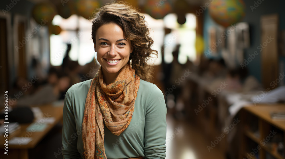 Wall mural Smiling teacher in front of her class