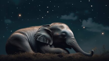 adorable cute baby elephant with starry background. Created with Generative AI.	
