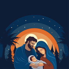 Christmas Eve scene. Birth of jesus christ. Merry Christmas. Holy Family