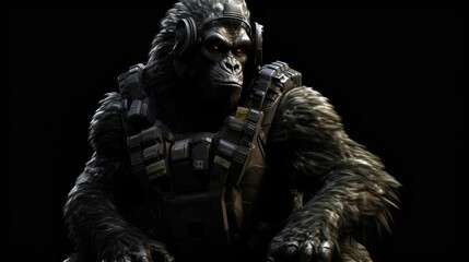Gorilla dressed as a war soldier. Created with Generative AI.