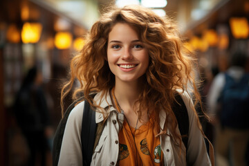 Fototapeta premium Portrait of happy college girl